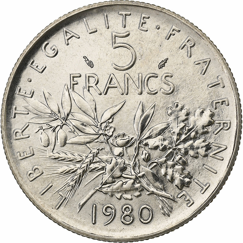 Francja, 5 Francs, Semeuse, 1980, MDP, série FDC, Cupronickel, MS(65-70)