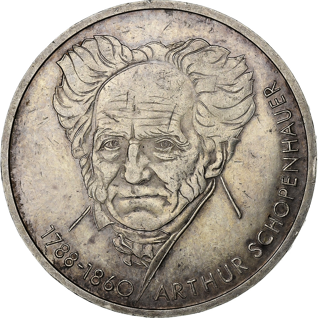 Germany, 10 Mark, Arthur Schopenhauer, 1988, Munich, Silver, AU(55-58)