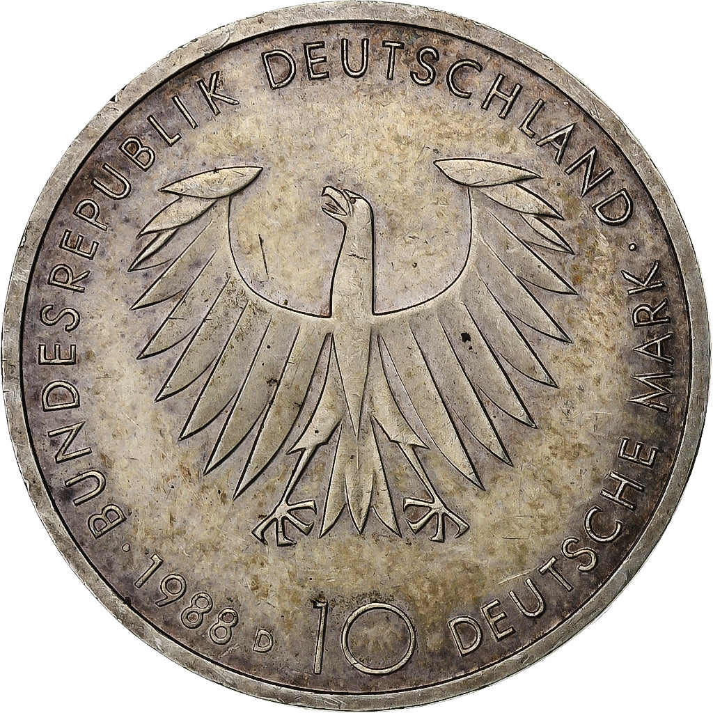 Germany, 10 Mark, Arthur Schopenhauer, 1988, Munich, Silver, AU(55-58)