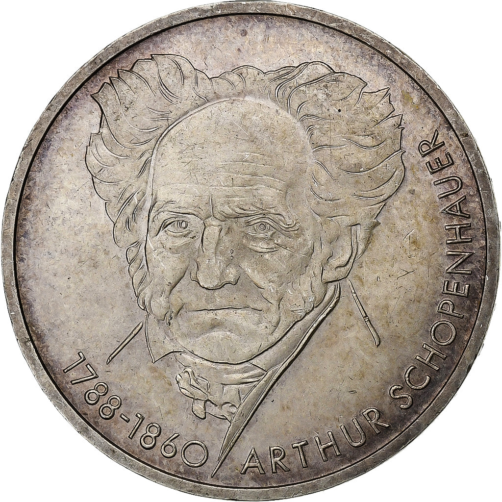 Germany, 10 Mark, Arthur Schopenhauer, 1988, Munich, Silver, AU(55-58)