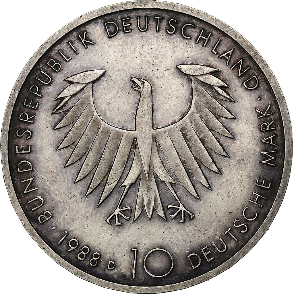 Germany, 10 Mark, Arthur Schopenhauer, 1988, Munich, Silver, AU(55-58)
