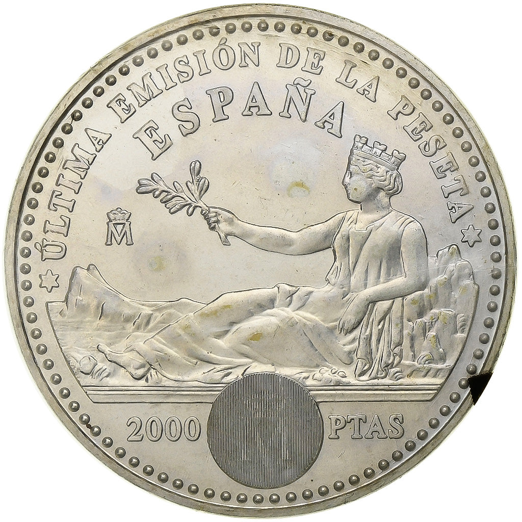 Spain, Juan Carlos I, 2000 Pesetas, 2001, Madrid, Last issue, Silver, MS(65-70)