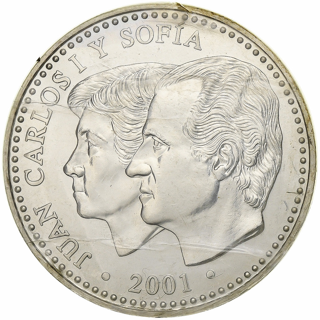 Spanje, Juan Carlos I, 2000 Pesetas, 2001, Madrid, Last issue, Zilver, FDC