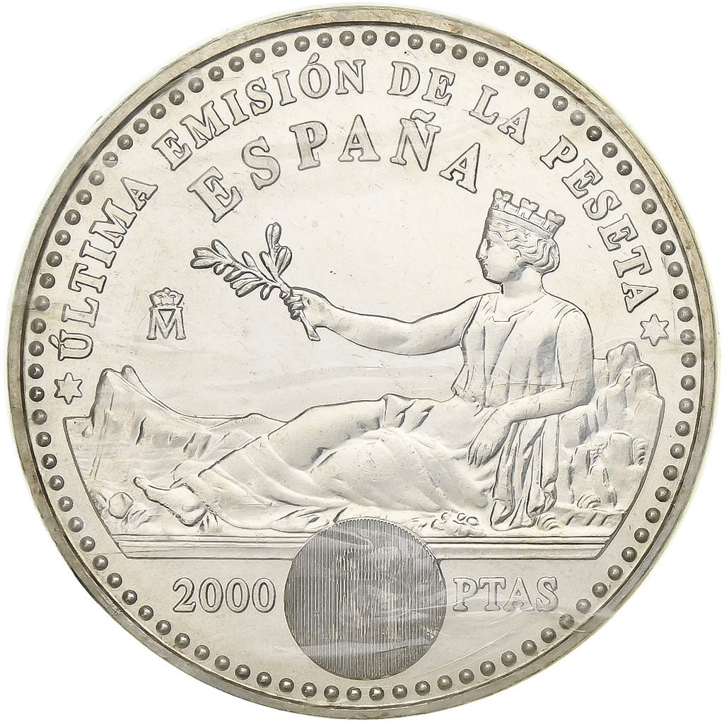 Spanje, Juan Carlos I, 2000 Pesetas, 2001, Madrid, Last issue, Zilver, FDC