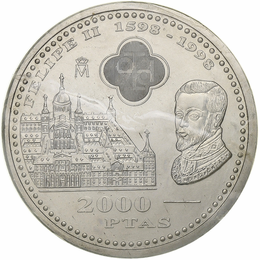 Spain, Juan Carlos I, 2000 Pesetas, Escurial, 1998, Madrid, Silver, MS(65-70)