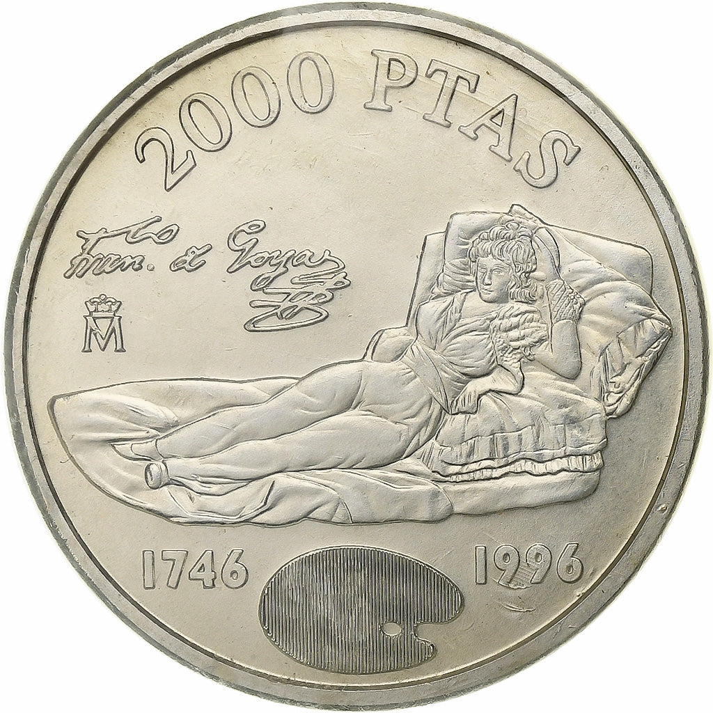 Spain, Juan Carlos I, 2000 Pesetas, Goya, 1996, Madrid, Silver, MS(65-70)