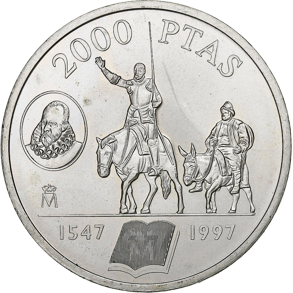 Spain, Juan Carlos I, 2000 Pesetas, Miguel de Cervantes, 1997, Madrid, Silver