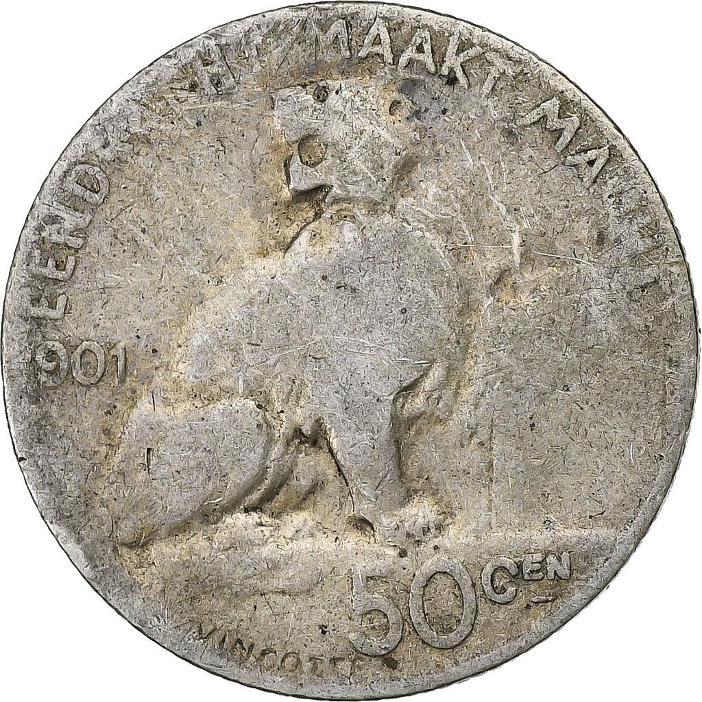 België, Leopold II, 50 Centimes, 1901, Brussels, Zilver, ZG