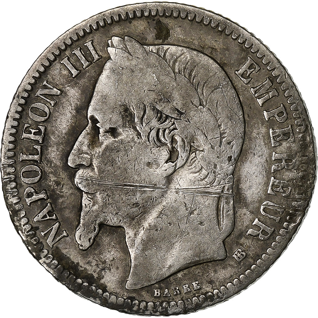 France, Napoleon III, 1 Franc, 1867, Strasbourg, Silver, VF(30-35)