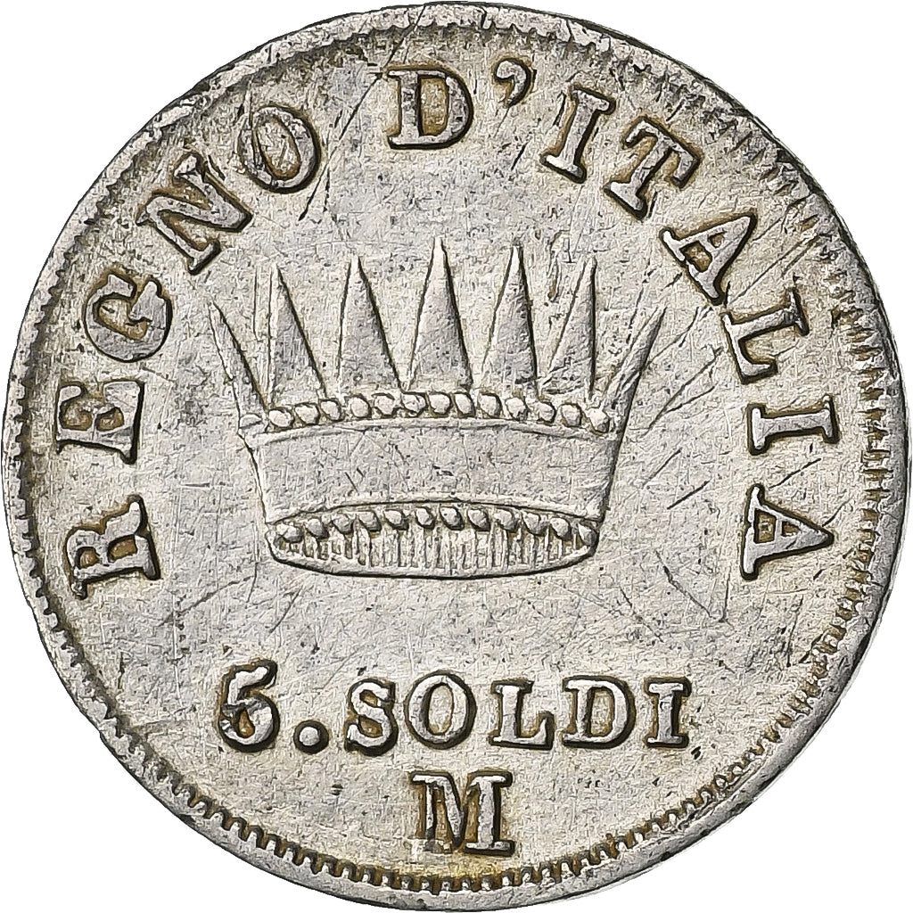 Italy, Napoleon I, 5 Soldi, 1810, Milan, Silver, VF(30-35)
