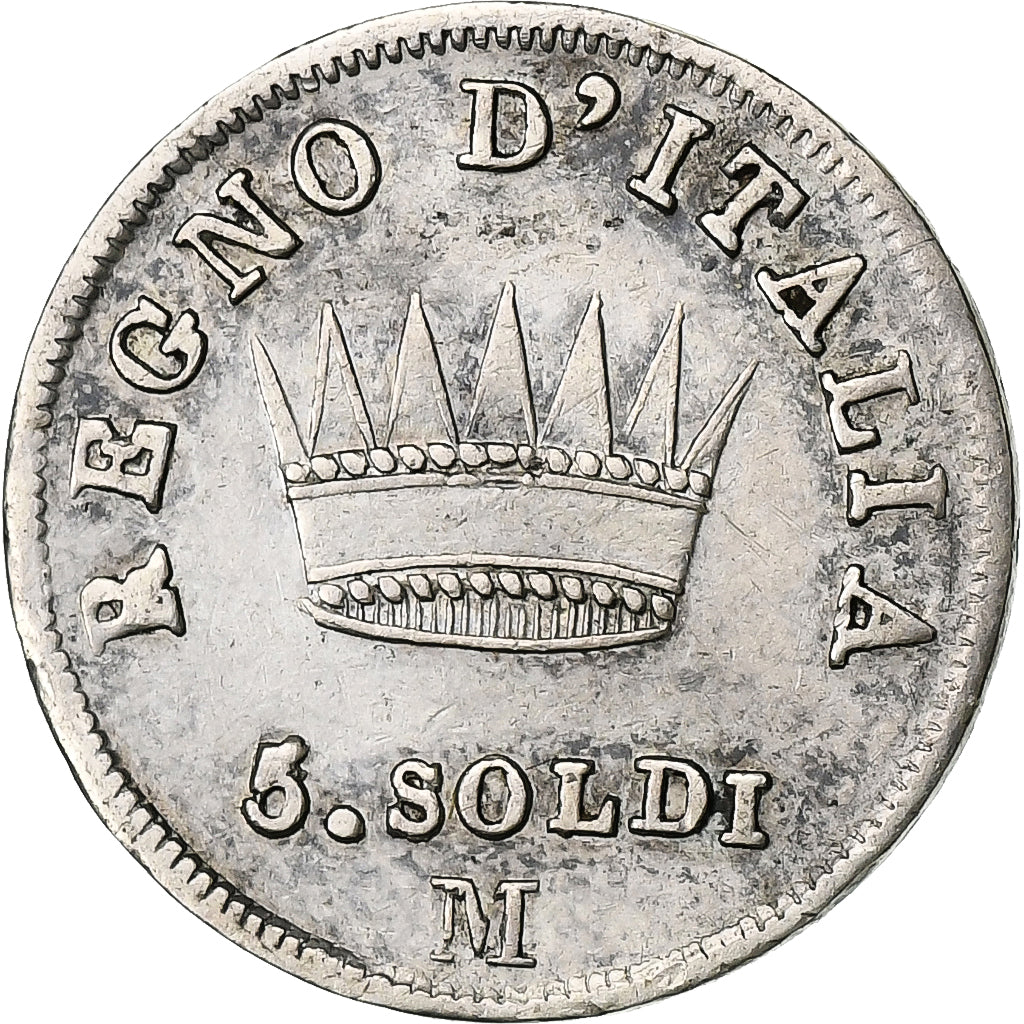 Italy, Napoleon I, 5 Soldi, 1810, Milan, Silver, VF(30-35)