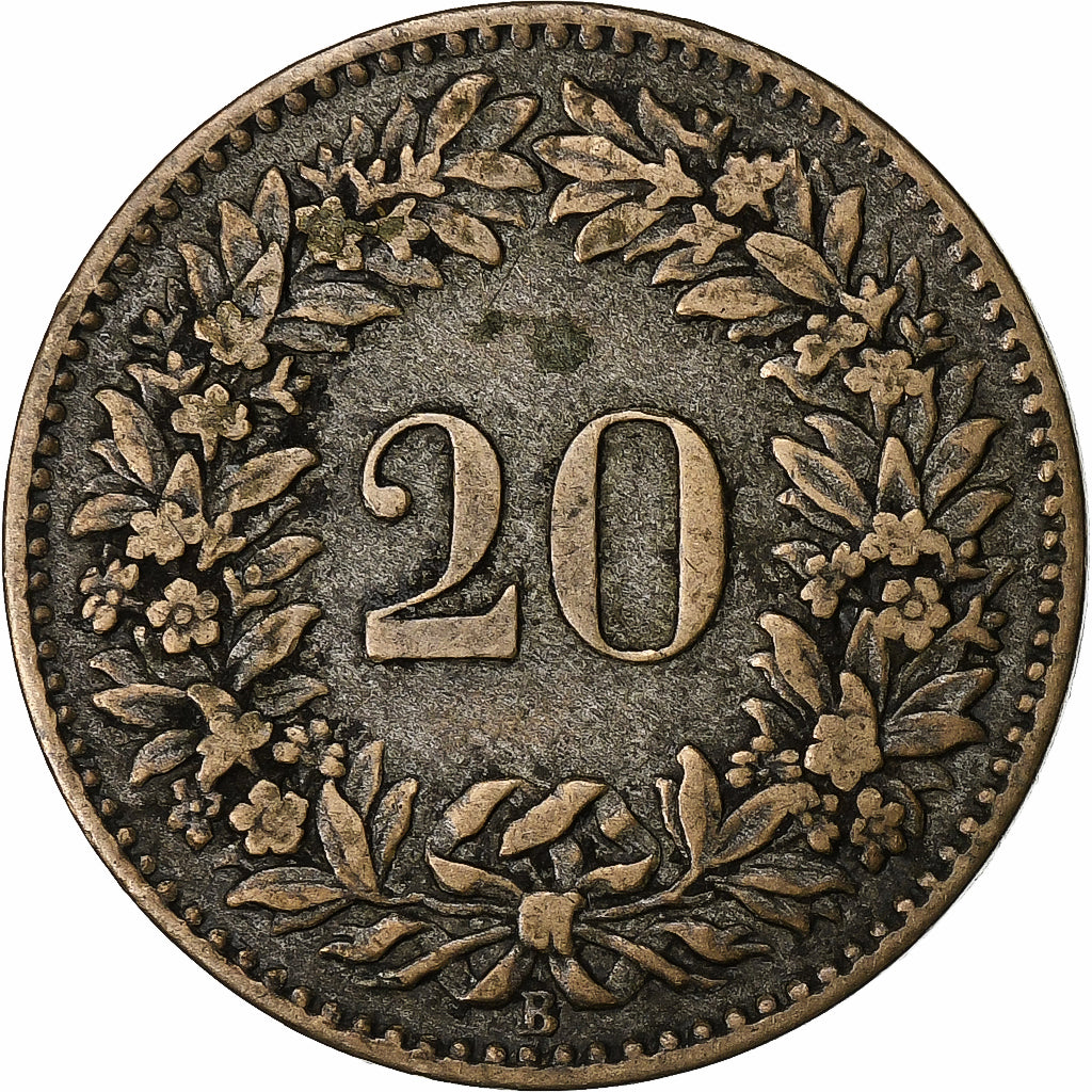 Switzerland, 20 Rappen, Écusson, 1858, Berne, Billon, VF(30-35)