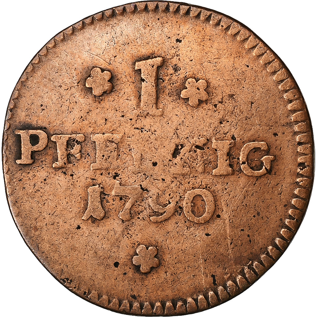 Grand Duchy of Hessen-Darmstadt, Louis IX, 1 Pfennig, 1790, Copper, VF(30-35)