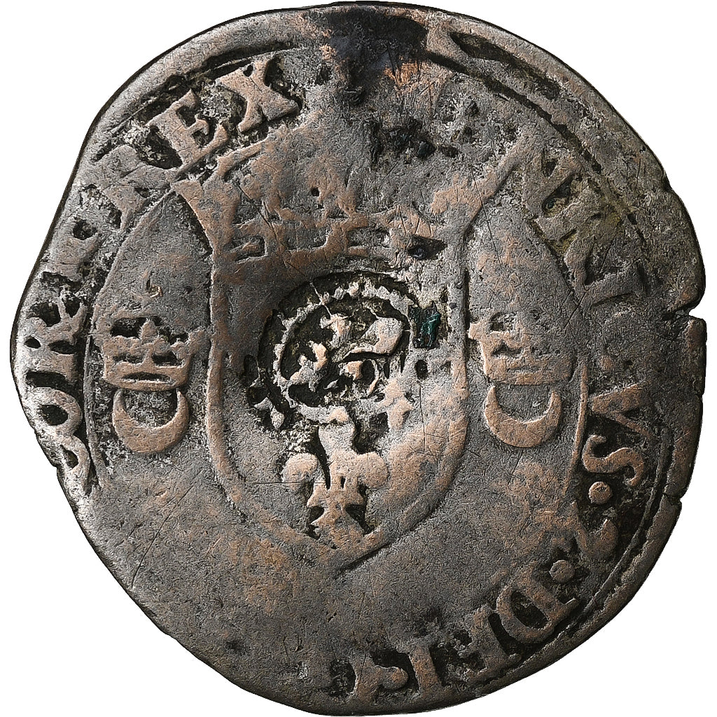 Francja, Louis XIII, Quinzain (Douzain contremarqué), 1550, Bilon, VF(20-25)