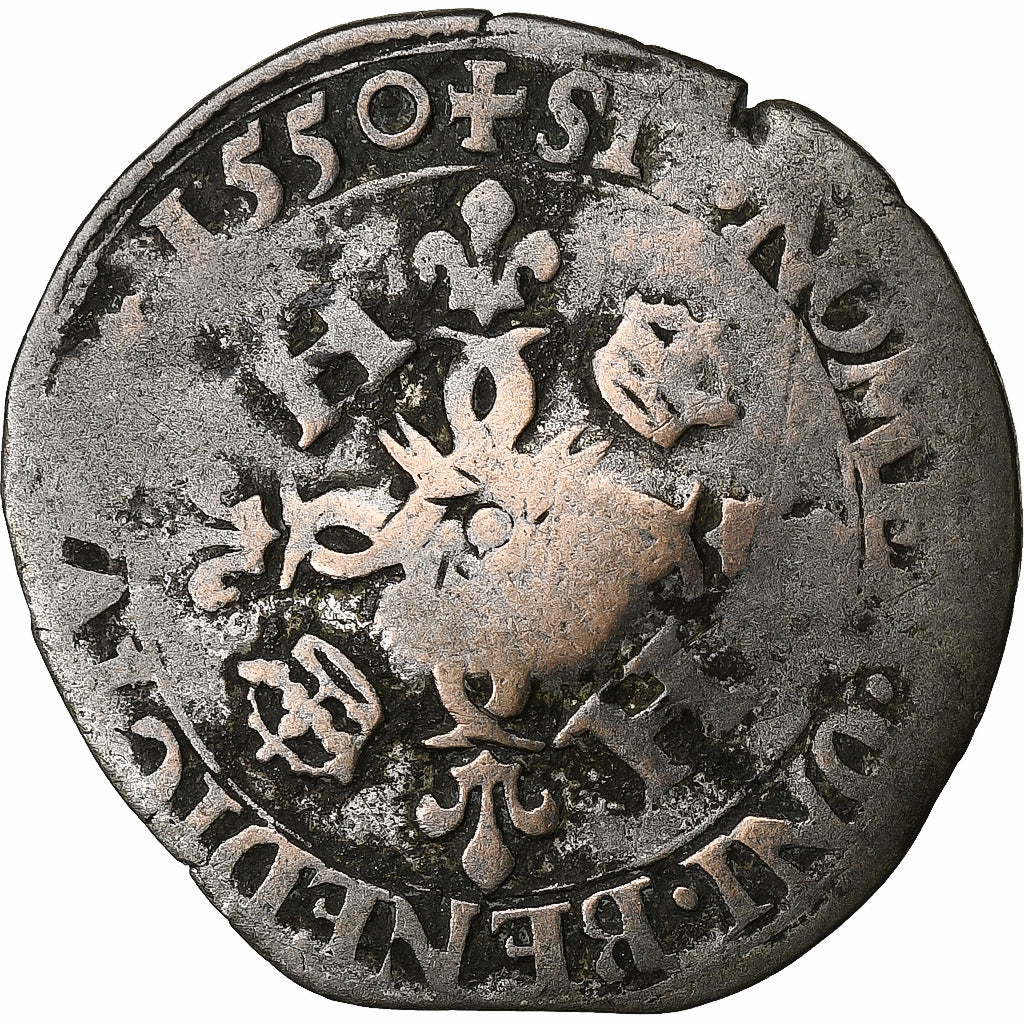 Francja, Louis XIII, Quinzain (Douzain contremarqué), 1550, Bilon, VF(20-25)