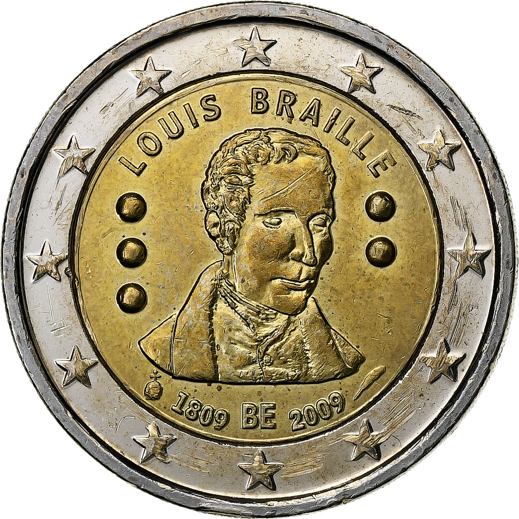 Belgia, Albert II, 2 Euro, Louis Braille, 2009, Brussels, Bimetaliczny, MS(63)
