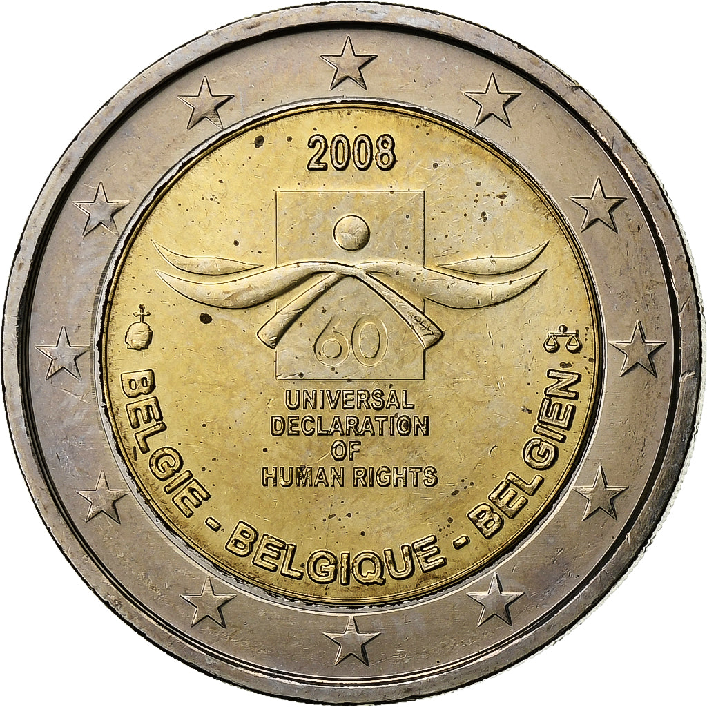 Belgium, Albert II, 2 Euro, Human Rights, 2008, Brussels, Bi-Metallic, MS(63)