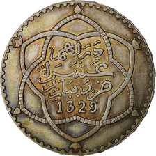 Maroc, Abdelhafid, 1 Rial, AH 1329 (1911), Paris, Argent, TTB+