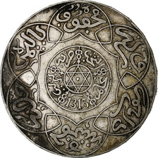 Morocco, Abdelaziz, 5 Dirhams, AH 1315 (1898), Paris, Silver, EF(40-45)