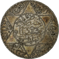 Morocco, Abdelaziz, 5 Dirhams, AH 1323 (1905), Paris, Silver, VF(30-35)