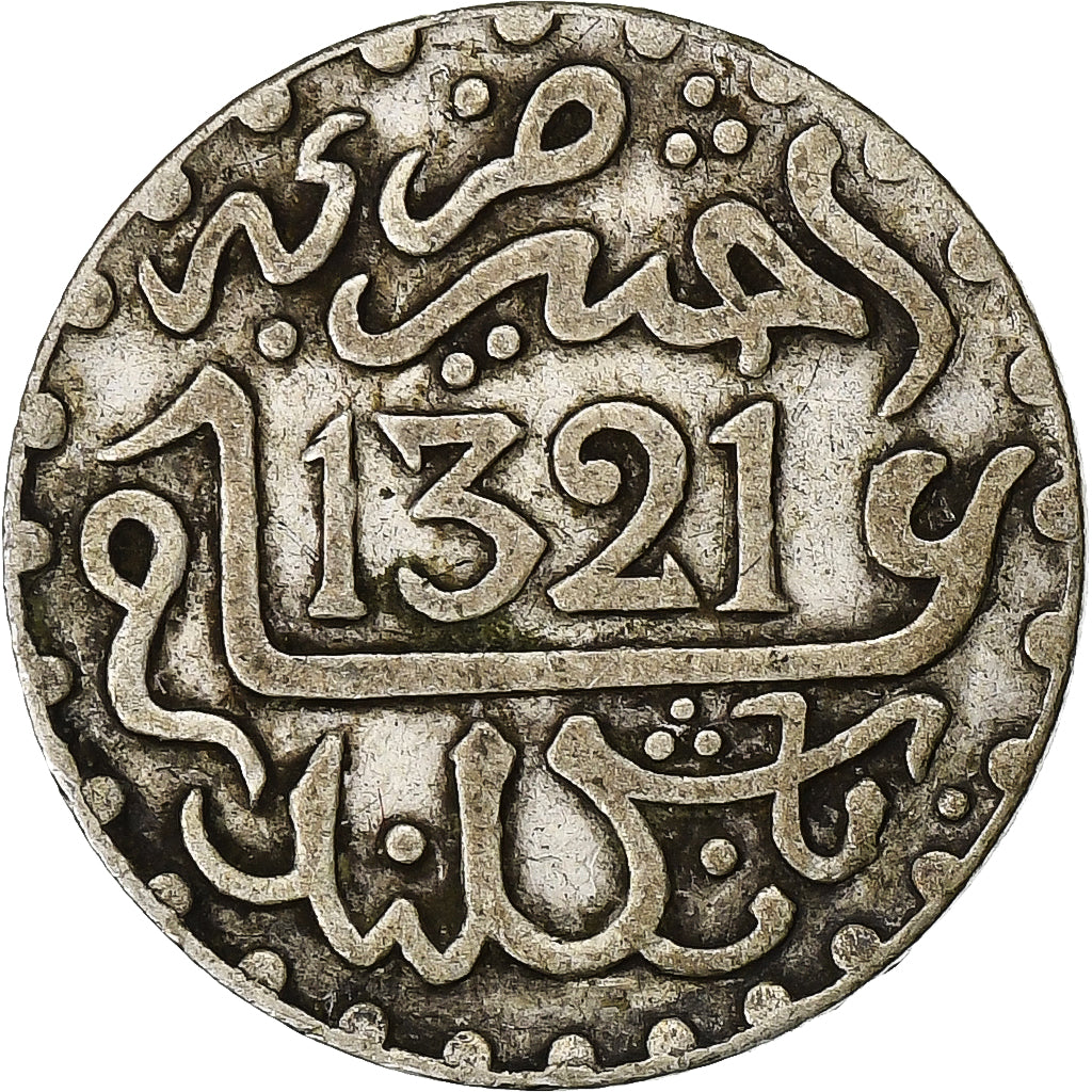 Morocco, Abdelaziz, 1/2 Dirham, AH 1321 (1903), London, Silver, VF(30-35)