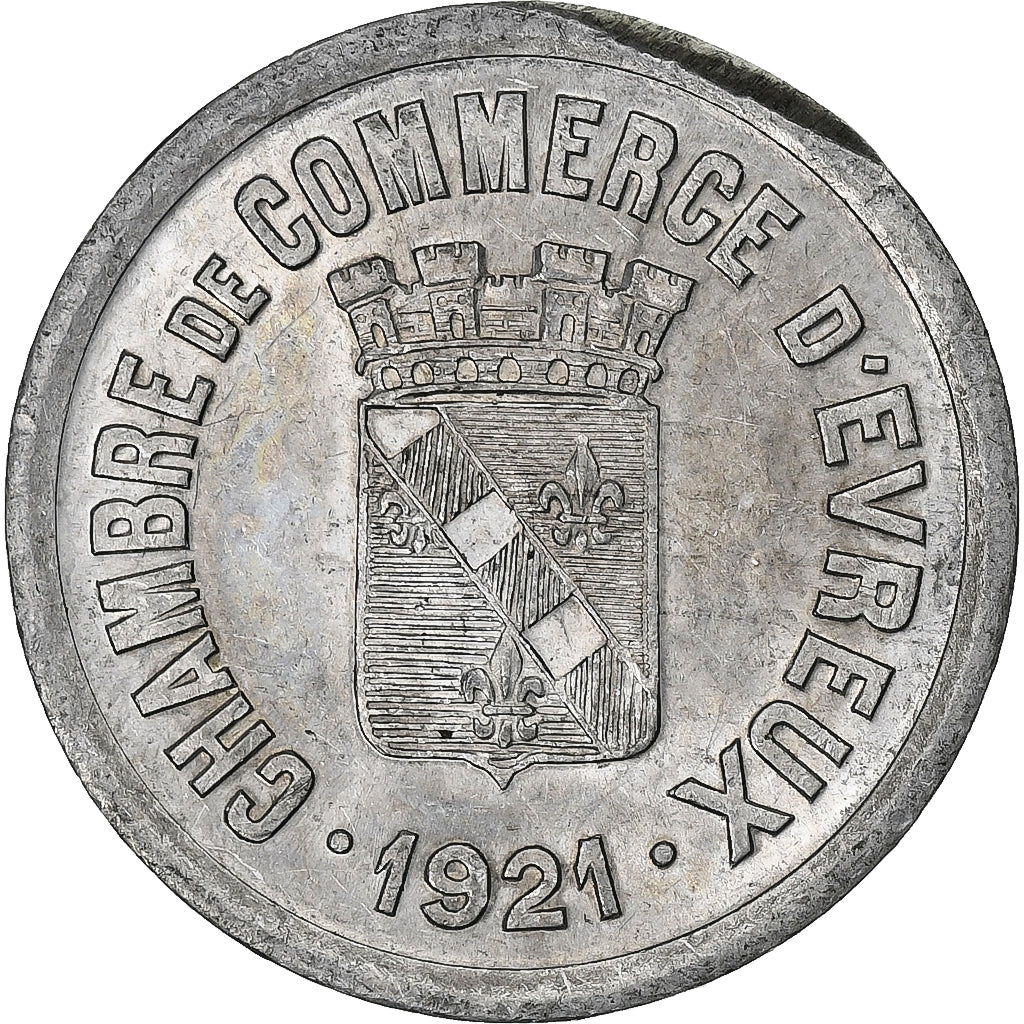 França, Chambre de commerce d'Evreux, 25 Centimes, 1921, AU(50-53), Alumínio