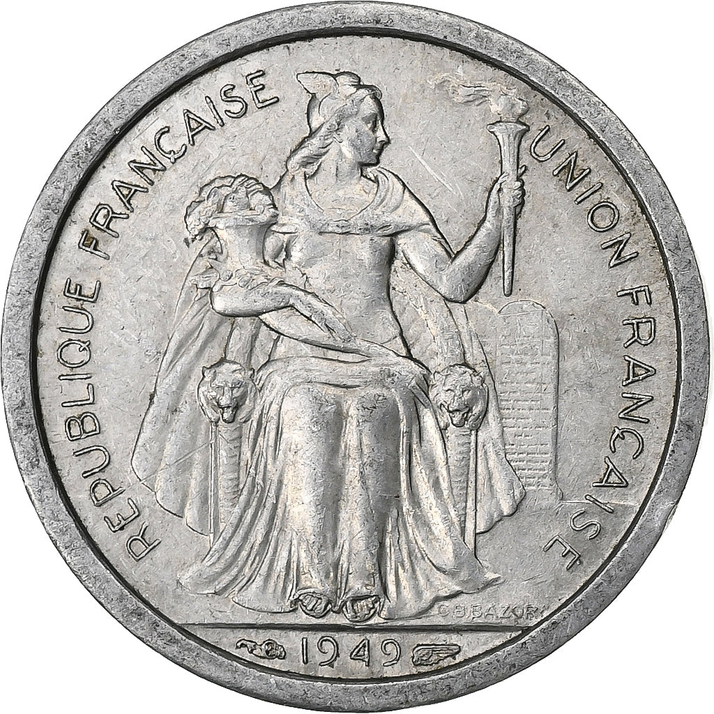 Polinezja Francuska, 1 Franc, 1949, Paris, Aluminium, AU(55-58)