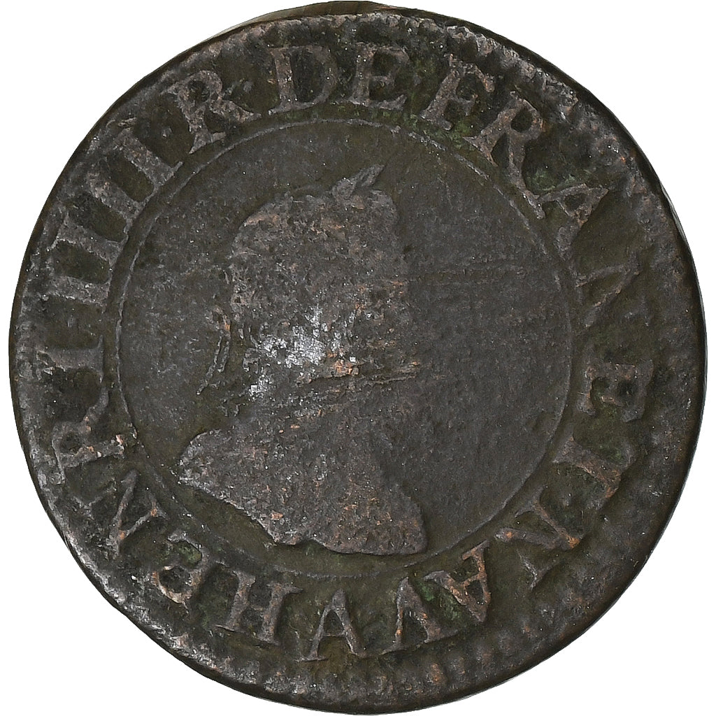 France, Henri IV, Double Tournois, 1607, Paris, Copper, VF(20-25)