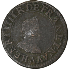 France, Henri IV, Double Tournois, 1607, Paris, Copper, VF(20-25)