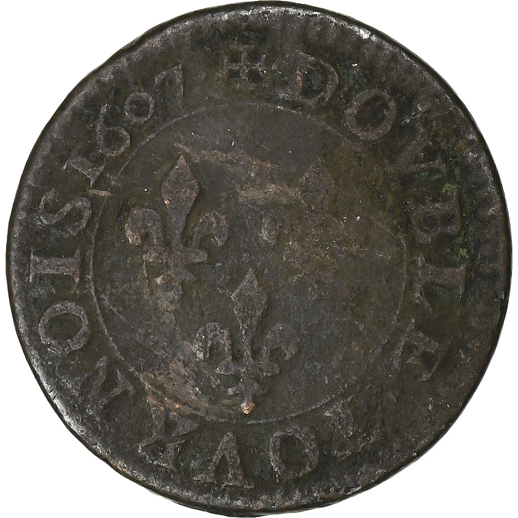 France, Henri IV, Double Tournois, 1607, Paris, Copper, VF(20-25)