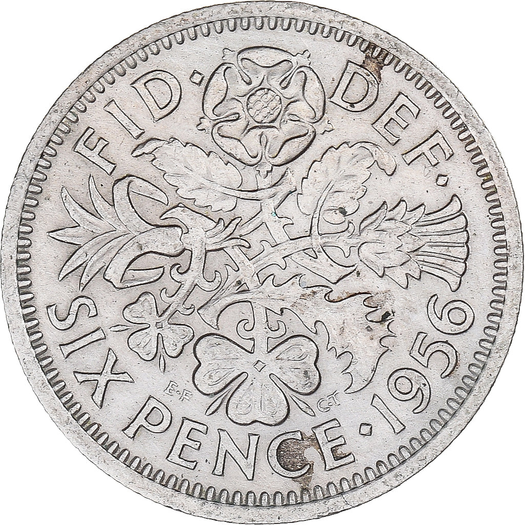 Coin, Great Britain, 6 Pence, 1956