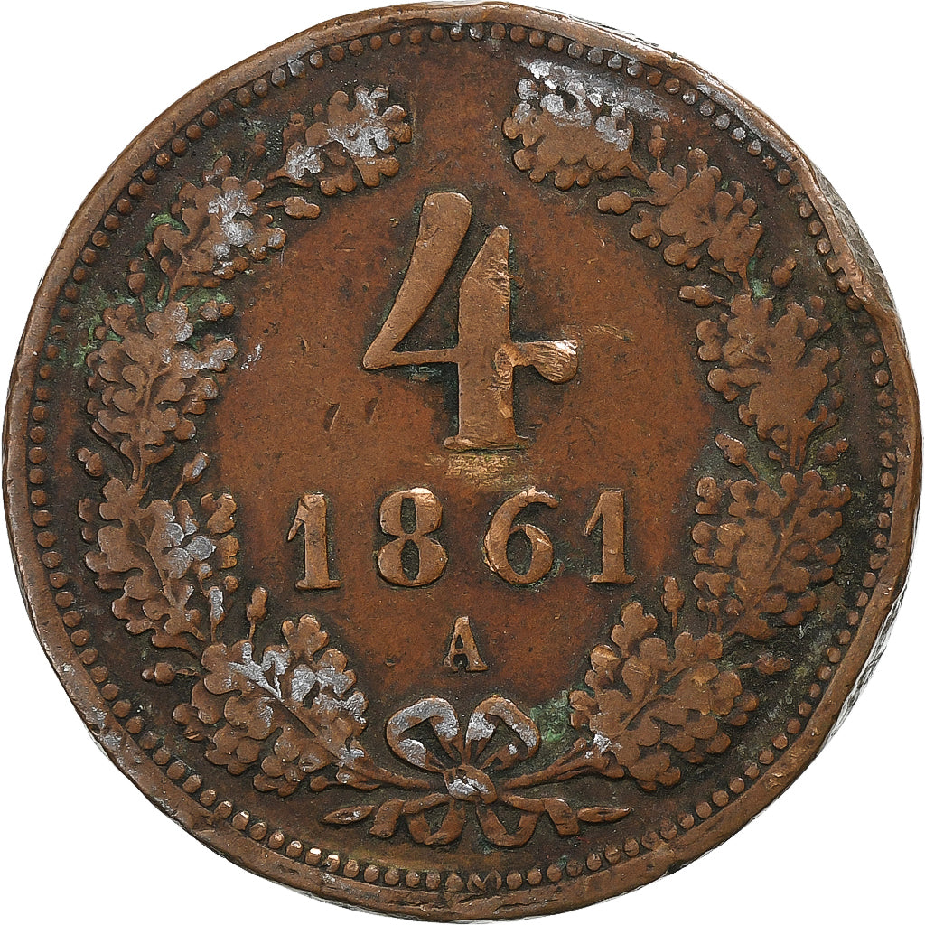 Austria, Franz Joseph I, 4 Kreuzer, 1861, Vienna, Copper, VF(30-35)