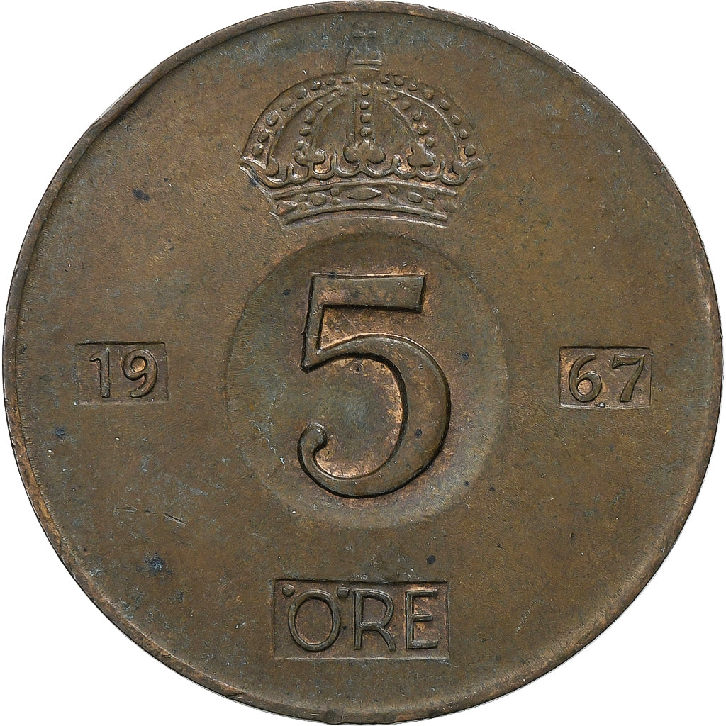 Schweden, Gustaf VI, 5 Öre, 1967, Stockholm, Bronze, SS