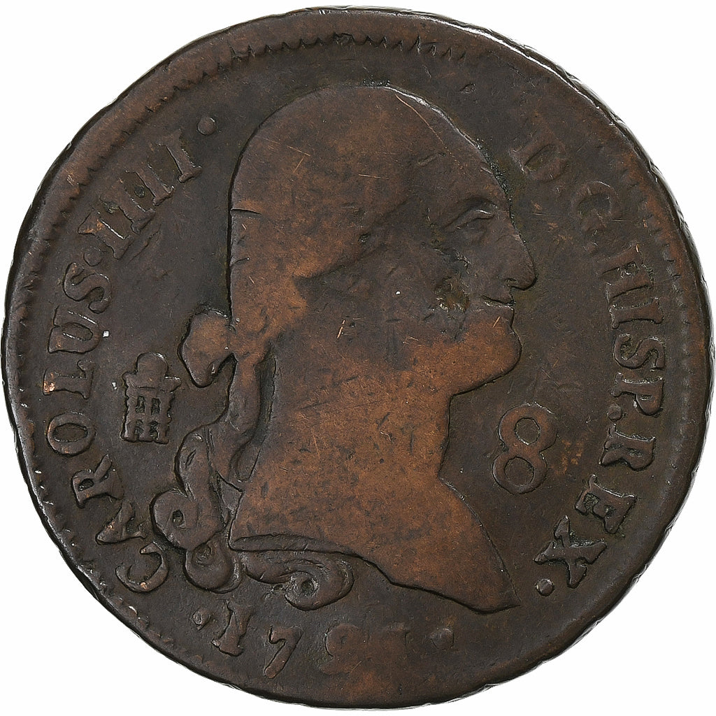 Spain, Charles IV, 8 Maravedis, 1794, Segovia, Copper, VF(20-25)