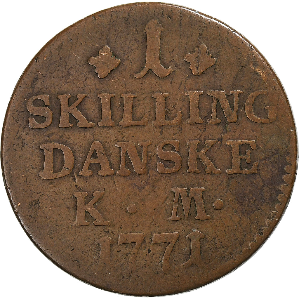 Denmark, Christian VII, 1 Skilling, 1771, Copper, VF(20-25)