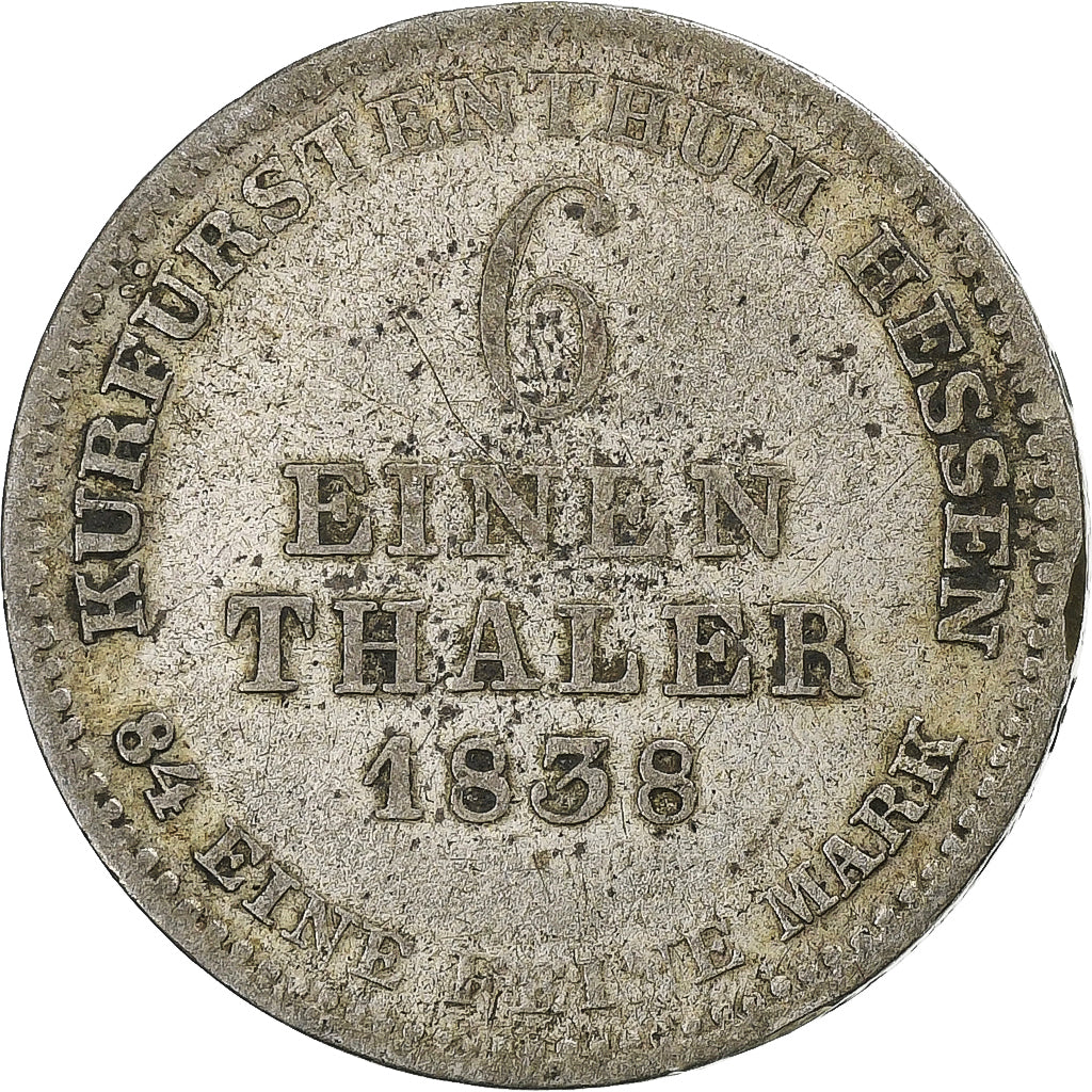 Electorate of Hesse, Friedrich Wilhelm, 1/6 Thaler, 1838, Prata, VF(20-25)