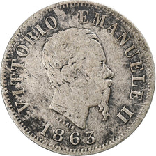 Italy, Vittorio Emanuele II, 50 Centesimi, 1863, Milan, Silver, VF(20-25)