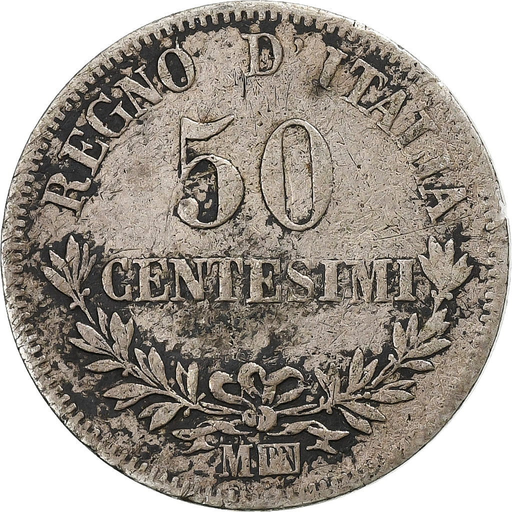 Włochy, Vittorio Emanuele II, 50 Centesimi, 1863, Milan, Srebro, VF(20-25)