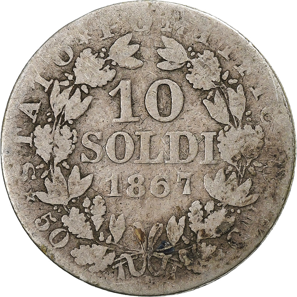 Papal States, Pius IX, 10 Soldi, 1867, Rome, Silber, S