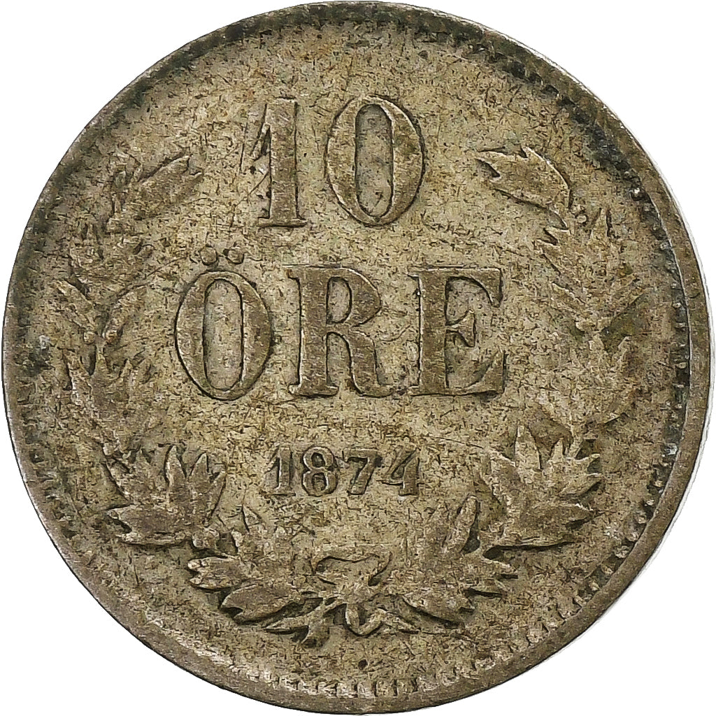 Sweden, Oscar II, 10 Öre, 1874, Billon, VF(20-25)