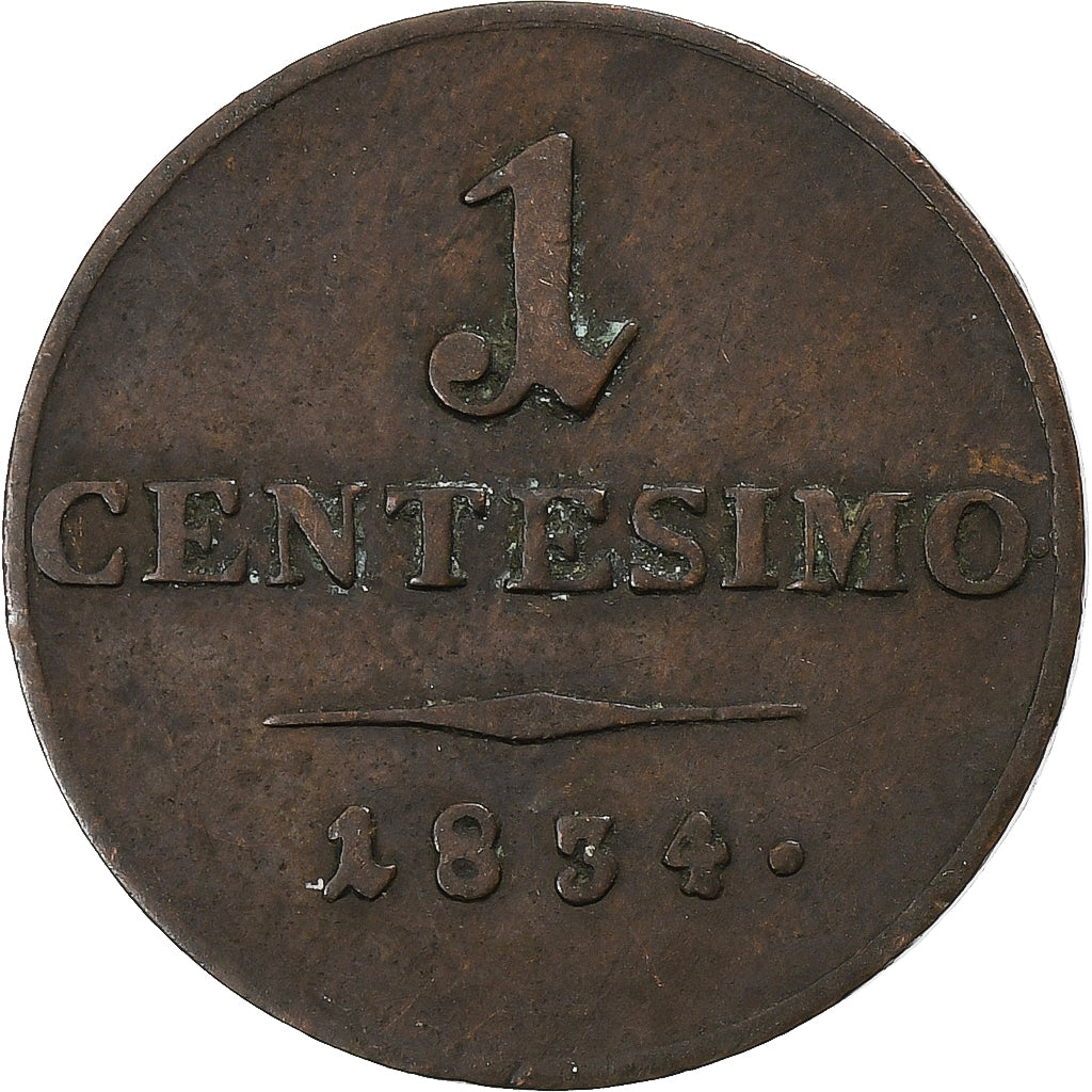 Royaume de Lombardie-Vénétie, François Ier, Centesimo, 1834, Milan, Cuivre, TB+