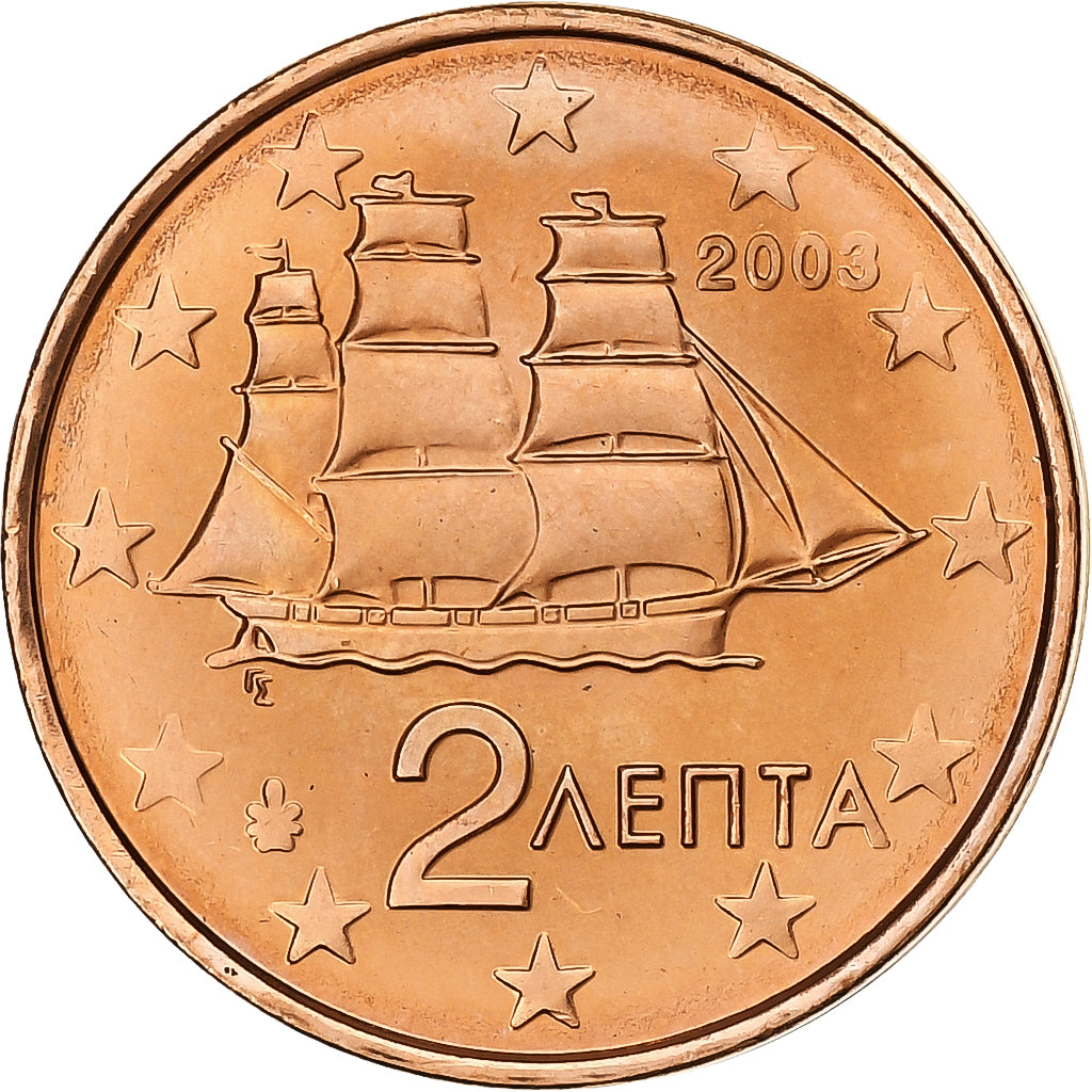 Grecia, 2 Centimes, 2003, Athens, Acciaio placcato rame, SPL