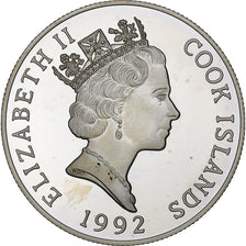 Ilhas Cook, Elizabeth II, 5 Dollars, Discovery of America, 1992, Proof, Prata
