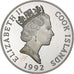Ilhas Cook, Elizabeth II, 5 Dollars, Discovery of America, 1992, Proof, Prata