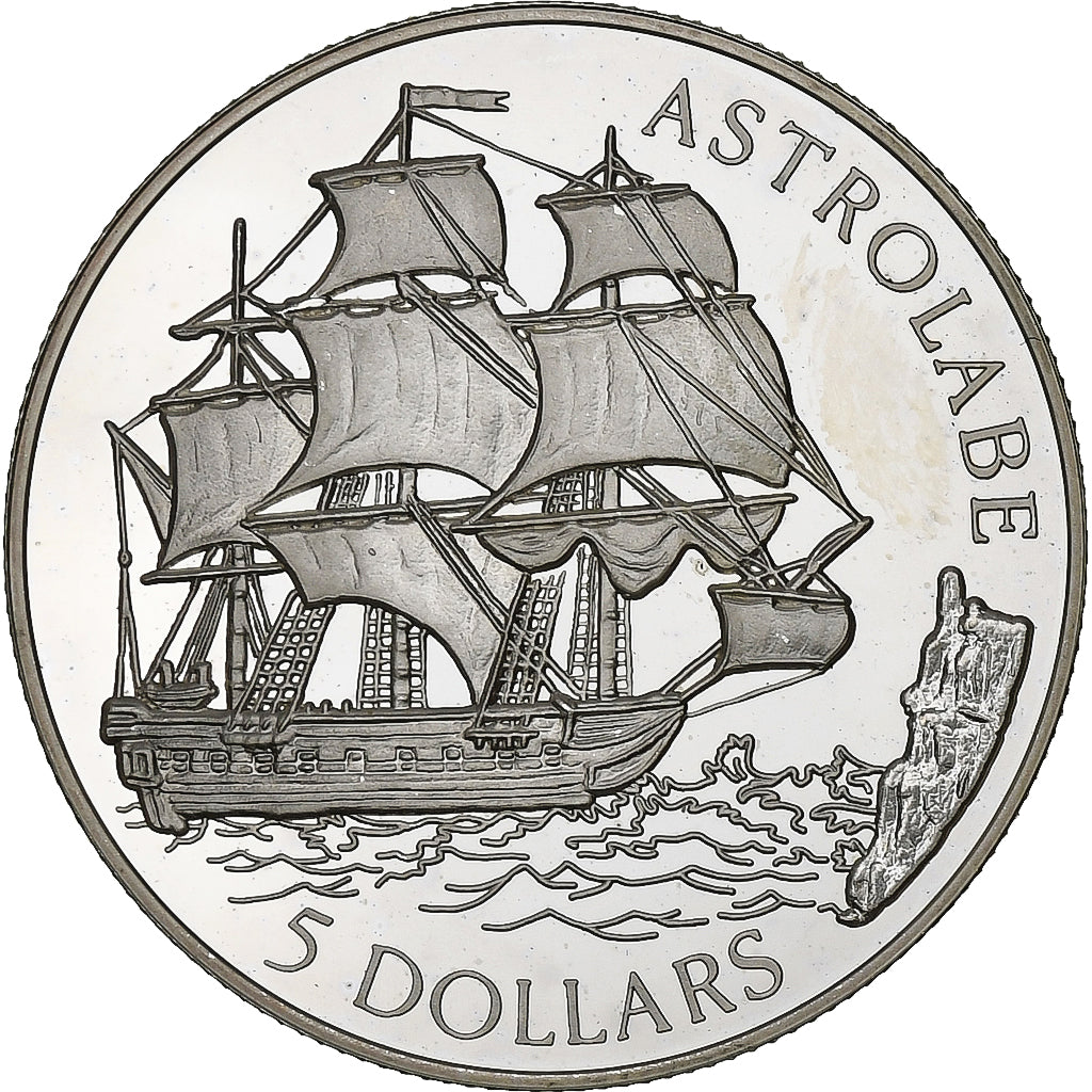 Ilhas Cook, Elizabeth II, 5 Dollars, Discovery of America, 1992, Proof, Prata