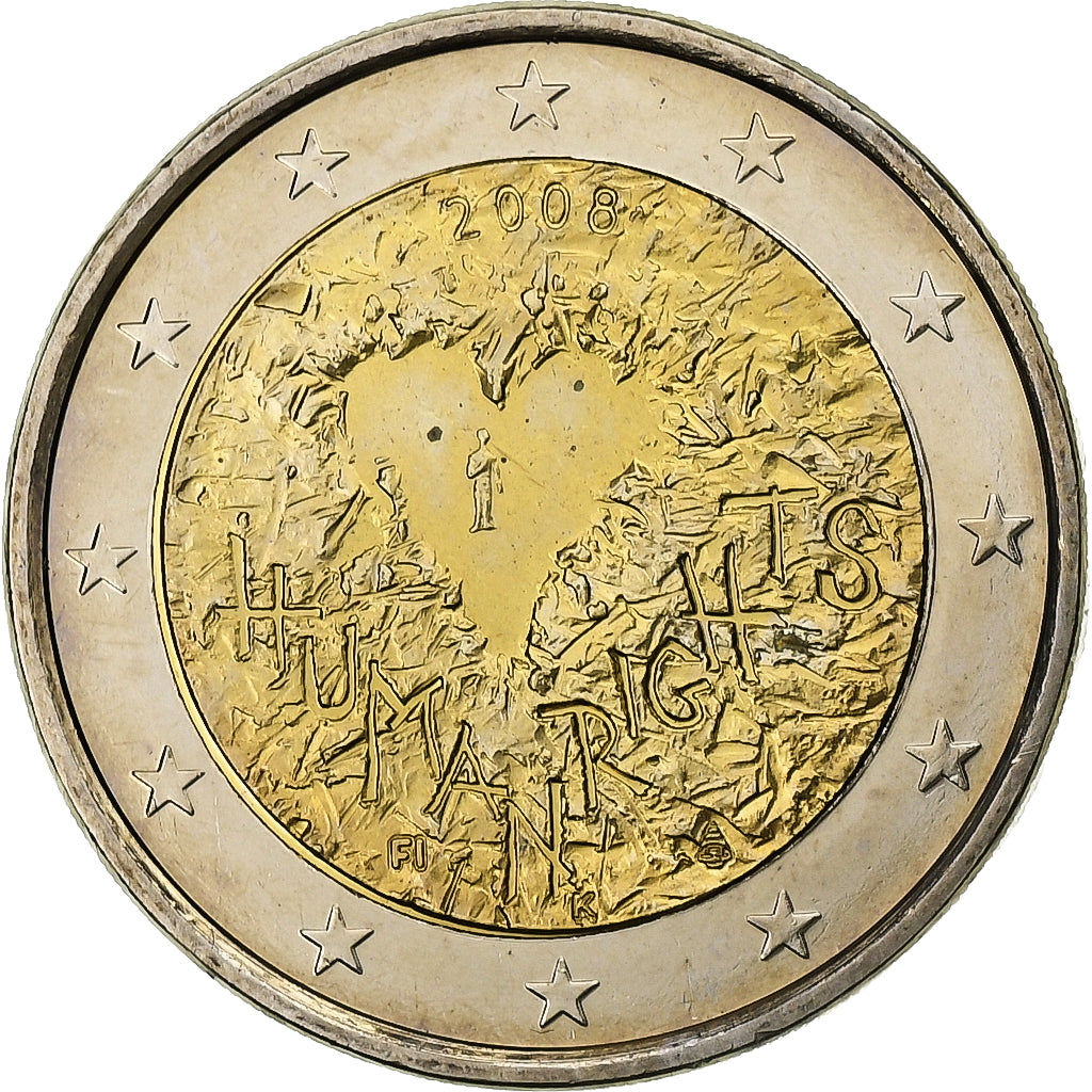 Finlandia, 2 Euro, Human Rights, 2008, Vantaa, Bi-metallico, SPL