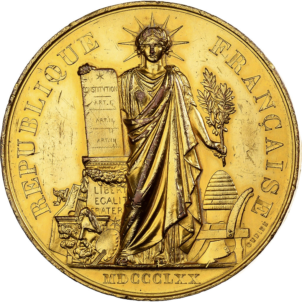 Francia, medalla, Prix d'encouragement - Colombiers civils, 1870, Copper Gilt