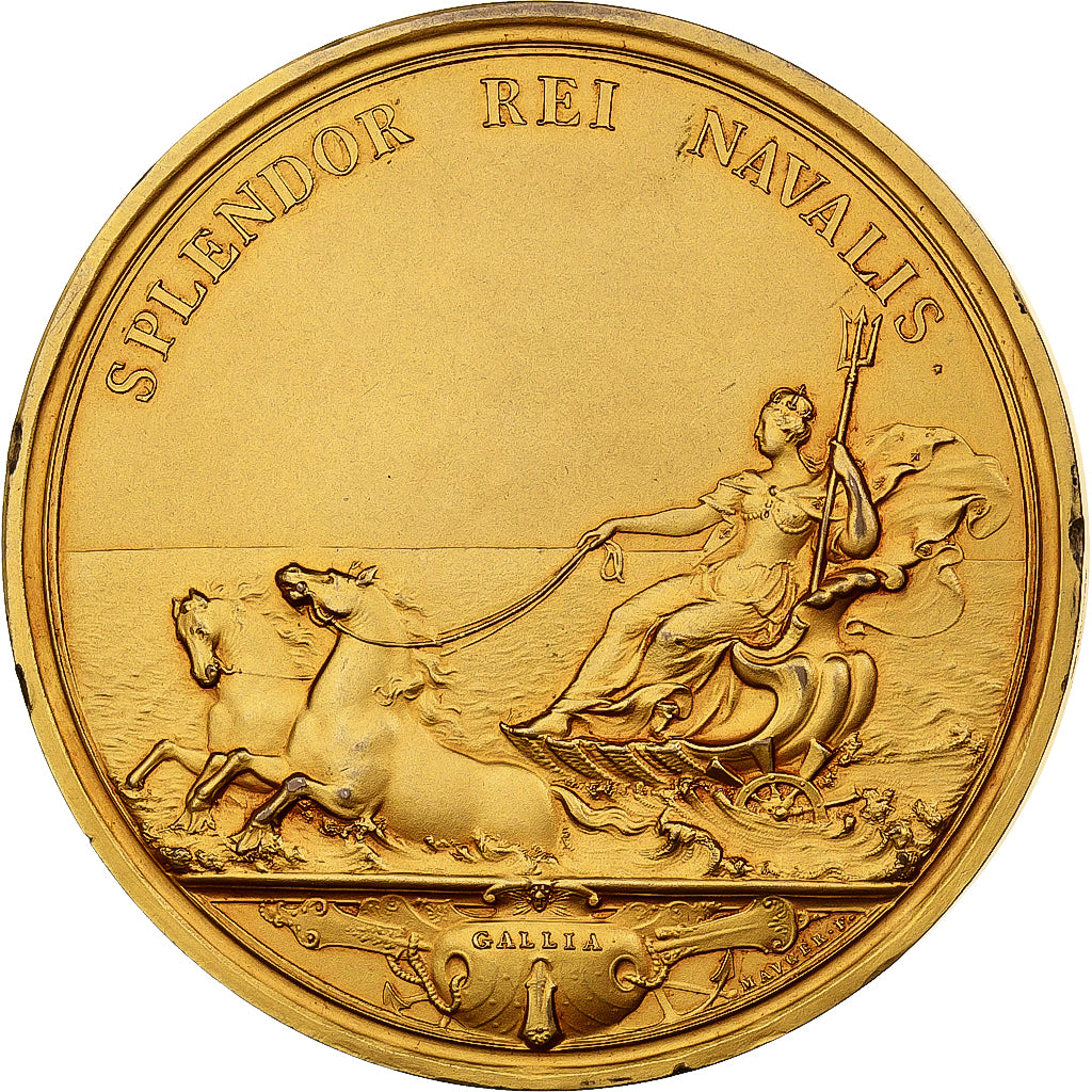 France, Medal, Louis XIV, Splendor Rei Navalis, Bronze Gilt, Mauger, Restrike