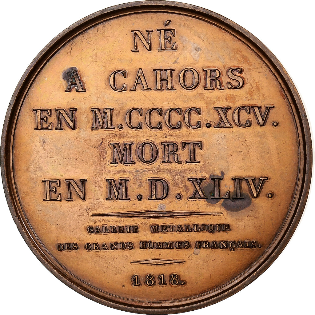 Francia, medaglia, Clément Marot, Galerie métallique, 1818, Bronzo, SPL-