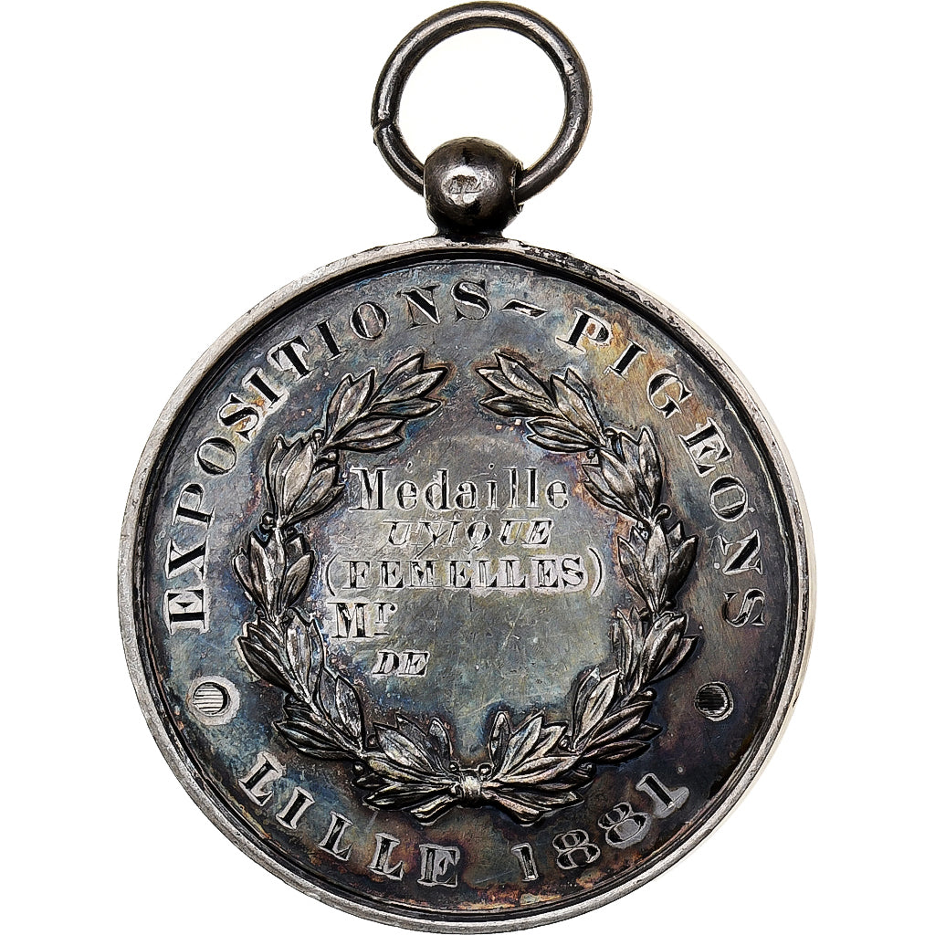 France, Médaille, Expositions - Pigeons, Lille, 1881, Argent, TTB+